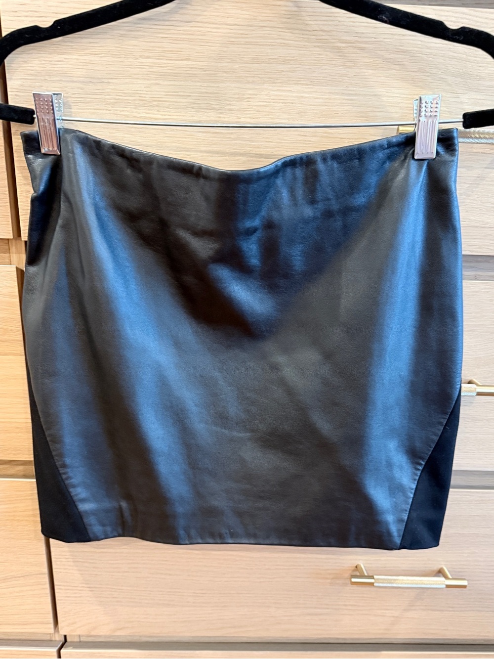 Vintage Halston Heritage Leather Panel Mini Skirt Black Sz 4